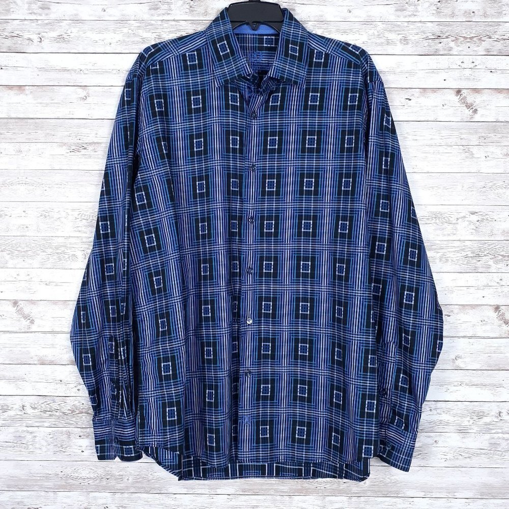 Bugatchi Uomo Mens Shirt L Classic Fit Geo Stripe 228A
